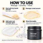 Four steps for cleansing balm: dry start, massage, emulsify and rinse