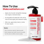 HOCl rice body peel directions for dry-skin application, rinsing and moisturizing