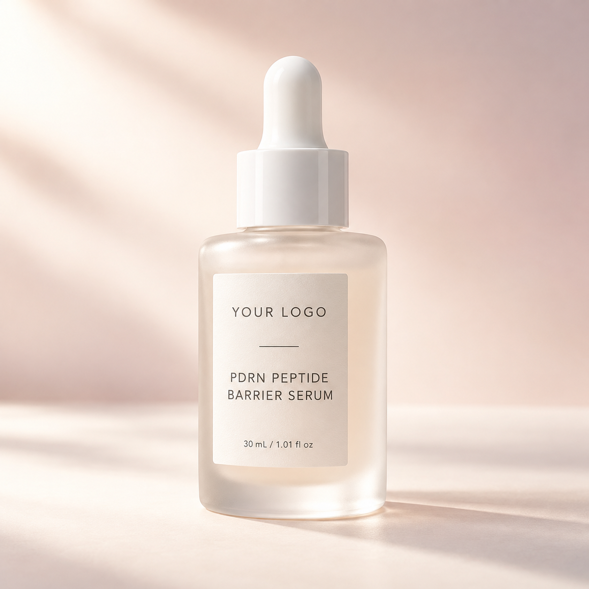 Custom PDRN peptide barrier serum 30ml in frosted glass dropper bottle