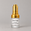 Private label retinal night eye cream in a frosted 20 mL bottle with a gold-tone pump