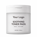 Your Logo soothing toner pads in a frosted white flip-top jar, 80 pads and 180 mL