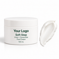 Soft Step Urea + Ceramide Foot Cream in a white 100 mL jar beside a complete cream swatch