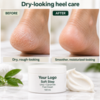 Illustration of dry-looking and moisturized-looking heels with Soft Step foot cream