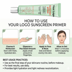 Green sunscreen primer packaging concept with translucent mint and skin-tone texture swatches
